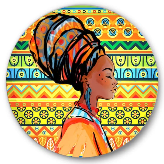 Designart - African American Woman with Turban III - Modern Metal Circle Wall Art